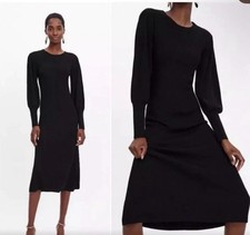 Zara Black Sweater Knit Dress Ballon Sleeve Kate Middleto M Sheath Bodycon