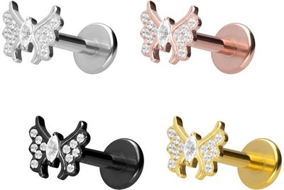 PIERCINGLINE  Piercing Stecker Titan Labret mit Push Fit KRISTALLSCHMETTERLING