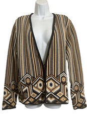 CHICO'S WOMENS SIZE 2 US L/12 MULTICOLOR STRETCH KNIT OPEN FRONT BLAZER JACKET