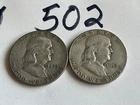 90% SILVER Franklin Half Dollars 1952S X 2 Circulated Lot of Two Different Coins