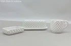 Milk Glass Hobnail 3 Piece Lot Butter Dish Creamer Dish Vintage