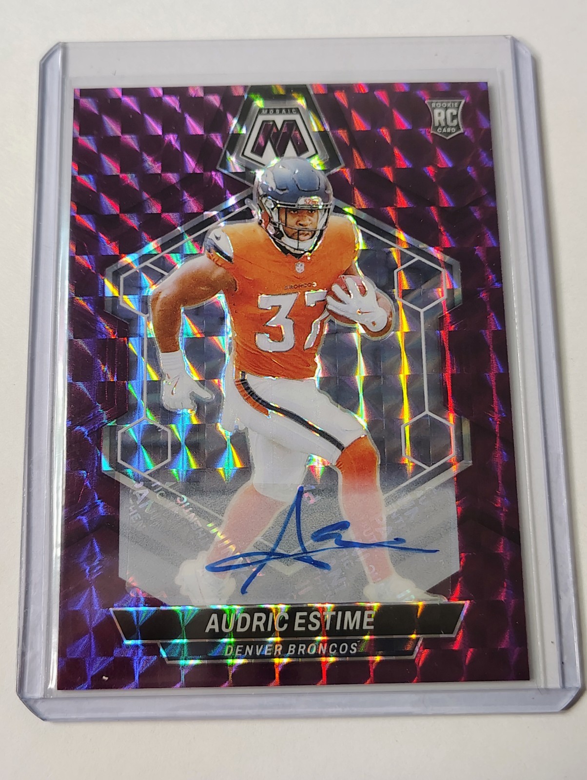 2024 Mosaic Audric Estime RC #392 Purple Mosaic Prizm Auto /49 Rookie Broncos