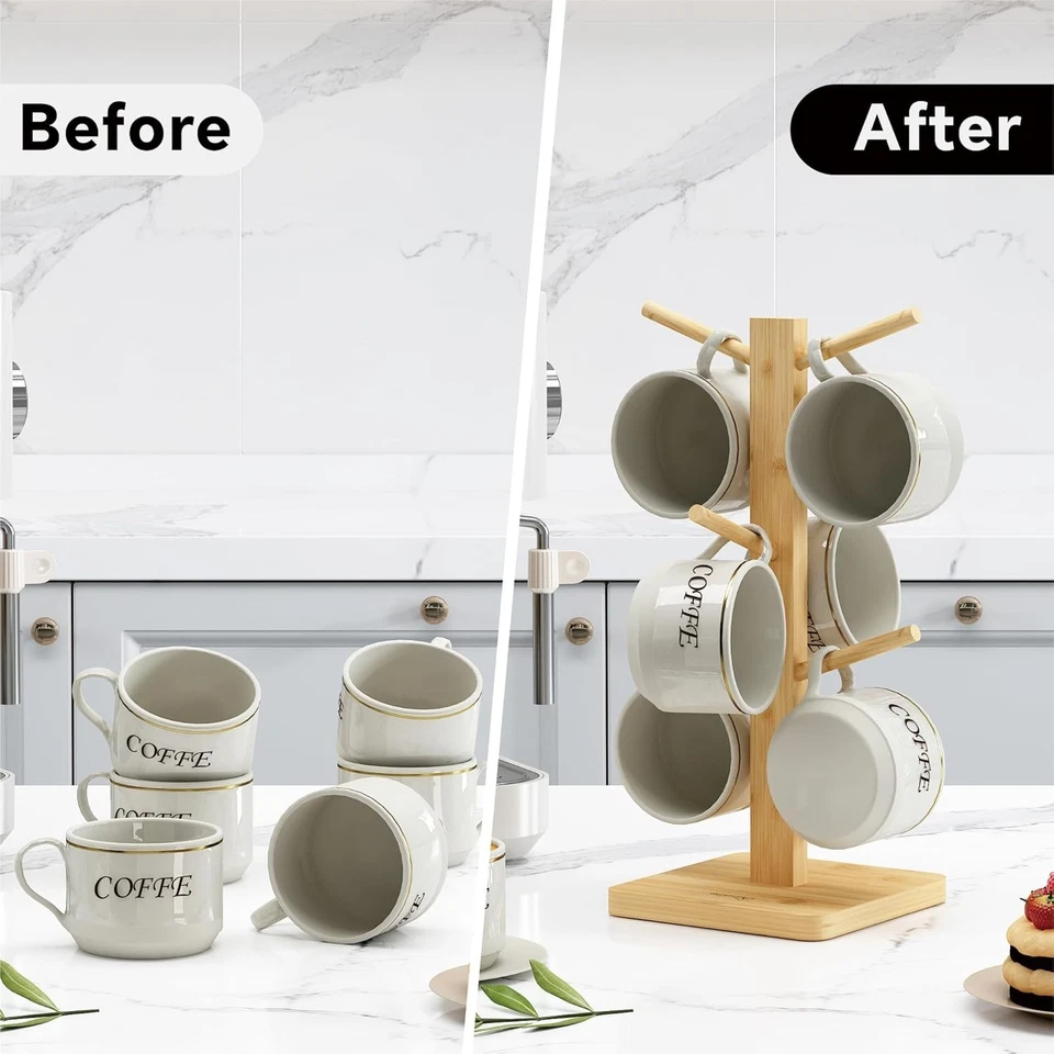 Mug Holder Tree 6-Hook Coffee Cup Rack with Anti-Slip Base Multi-Purpose - Image 4 of 4