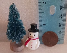 2 Pc Set Doll House Miniature Snowman And Evergreen Tree With Snow Accent