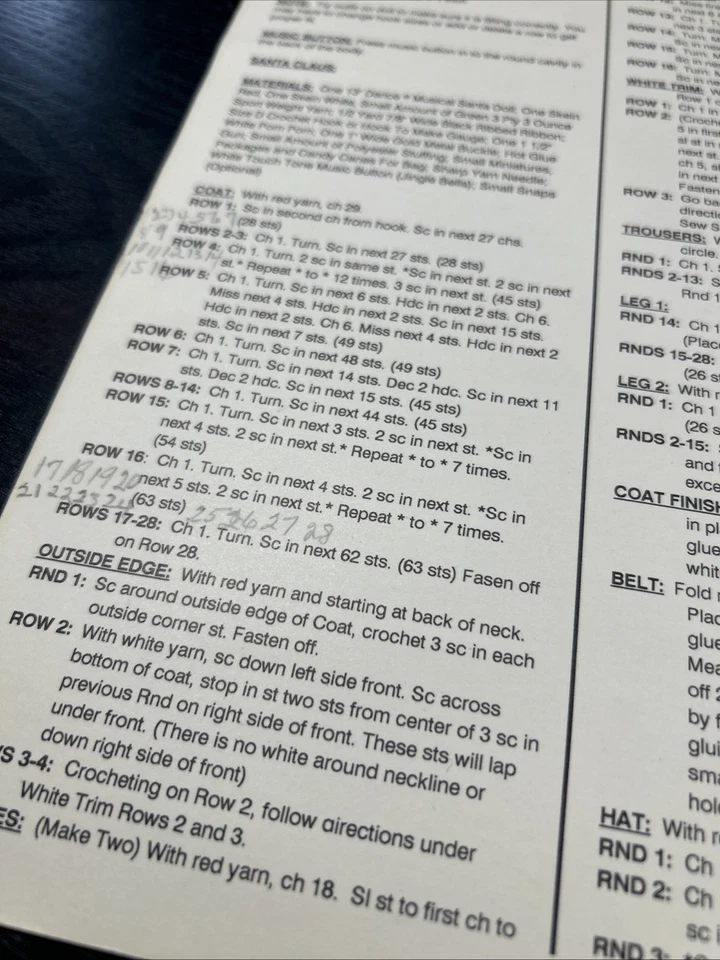 Christmas Crochet Pattern Booklet Musical Santa Claus Mr. & Mrs 13" Dolls #Td836 - Image 2 of 3