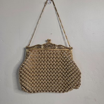 Antique Whiting & Davis Gold Mesh Art Deco Flapper Coin Purse Bag Gold