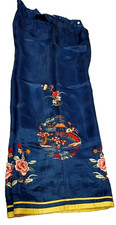 Art Deco 30s Chinese Silk Pants 1920s Antique Embroidery Royal Blue High Waist