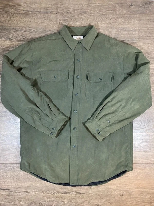 Knightsbridge Men’s M Olive Green Faux Suede Quilted Shirt Jacket Shacket image 1