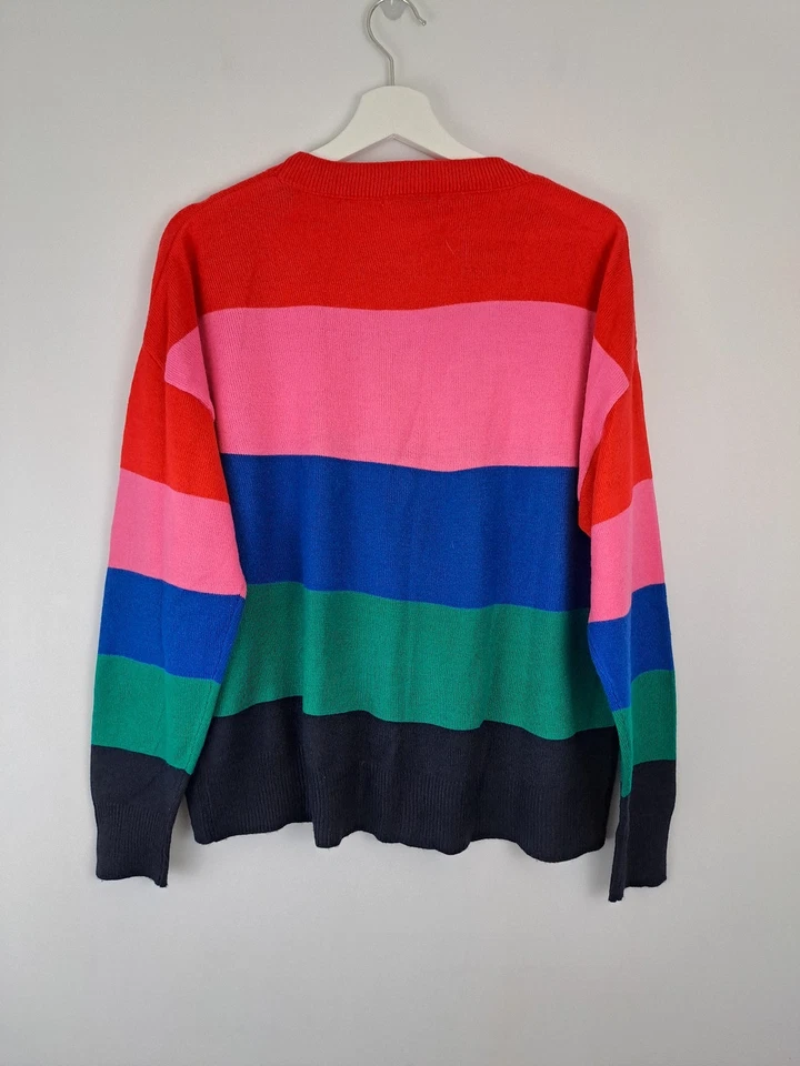 TU Striped Knitted Christmas Jumper Size 14 Tis the Season Sequin Colourful - Image 3 of 4