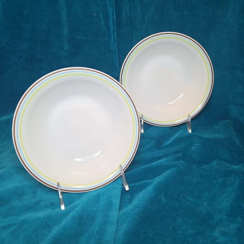 2 Vintage Corelle Retired Rola Circles Brown, Blue, Lime Green Vitrelle Bowls - Image 2 of 4
