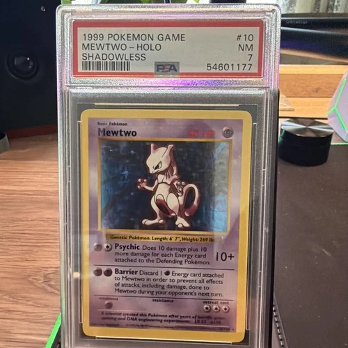 1999 Pokémon Base Set Shadowless Mewtwo Holo Card #10/102 PSA-7 Graded
