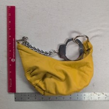 RARE Vintage Y2K Cuffz by Linz Yellow Leather Handcuff Clutch Purse Bag Pink Sat