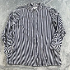 Liz Claiborne Top Women Large Navy Stripe Nautical Resortwear Button Front Tunic