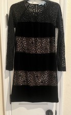 ANTONIO MELANI NEW Black Velvet Lace Nude Lined Women's Dress Long sleeve Sz 0