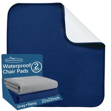 Waterproof Chair Pads for Incontinence Washable 2 Pack - 22x21, Gray navy