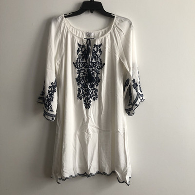 NWT Chic Connection Boho Embroidered Beach Summer Dress Lined Tassel Women's S