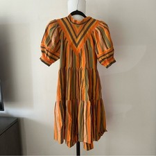 Ulla Johnson Jupiter Tierd Mock Neck Tie Dress Maigold Striped size 0