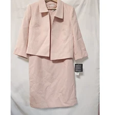 Le Suit Set Cropped Open Front Jacket Empire Seamed Sheath Dress 8 New Pink