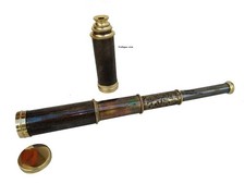 12" Handheld Brass Telescope with Engraved Imprints Vintage Pirate Spyglass, N