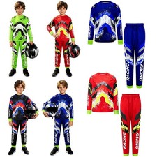 Boys Letter Print Motorcycle Outfit Long Sleeve Jersey with Pants For Biking