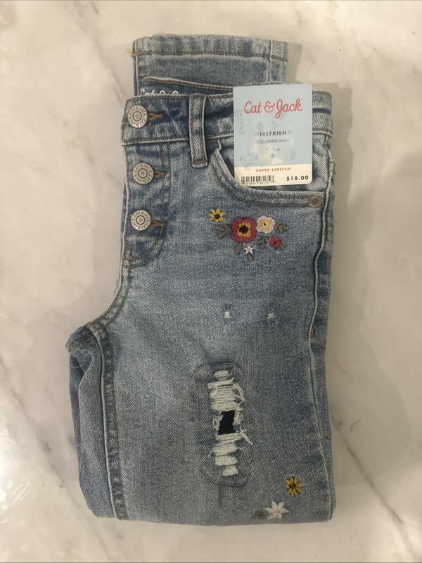 Cat And Jack Girls Size 6 NWT! Girlfriend Stretch Jeans With Flowers!