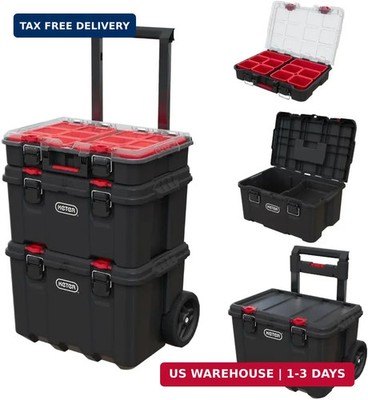 Keter Stack-n-Roll Modular Tools Organizer for Garage Storage and DIY, 3 Piece R