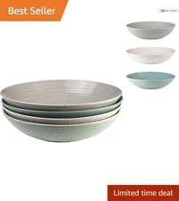 Stoneware Pasta Bowl Set 4 Multi-Color Microwave Dishwasher Safe Dining