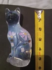 Vintage Blue Fenton Iridescent Tall Cat Figurine Hand Painted
