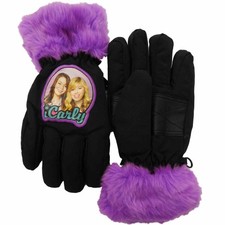 Girls Navy Blue ICarley Gloves Lined With Fleece  Fuzzy Purple Cuffs