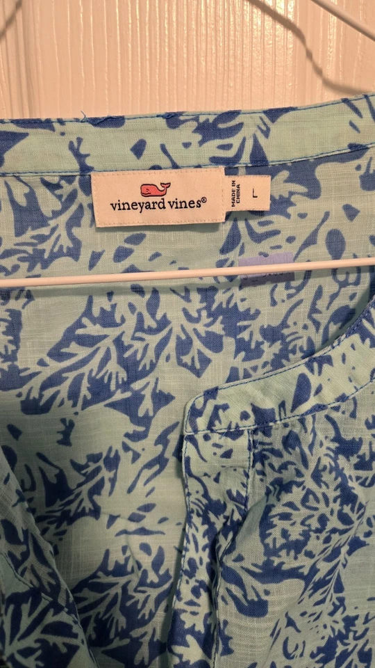 Vineyard Vines Camiseta Túnica de Lino con Estampado Floral Azul para Mujer Talla L Boho Resort EUC Foto 2 de 4