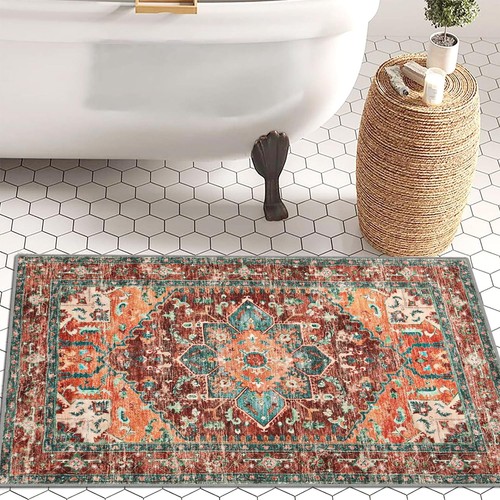 Washable Area Rug, 2x3 Small Entryway Rug Non-Slip Boho Vintage Rug with Rubb... - Picture 7 of 7
