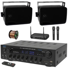 Pyle PHDA6BT 400W Receiver, 2x 3.5'' Wall Mount Speakers, VHF Microphone System