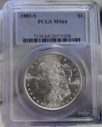 1881 S US Morgan Silver Dollar $1 PCGS MS64 (Lustrous)