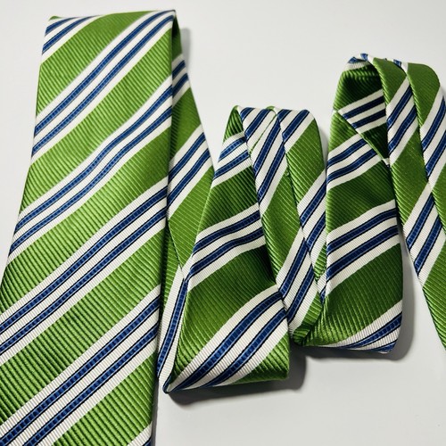 JZ Richards Green,White&Blue Striped Woven Silk Tie 60x3.25” - Picture 12 of 12