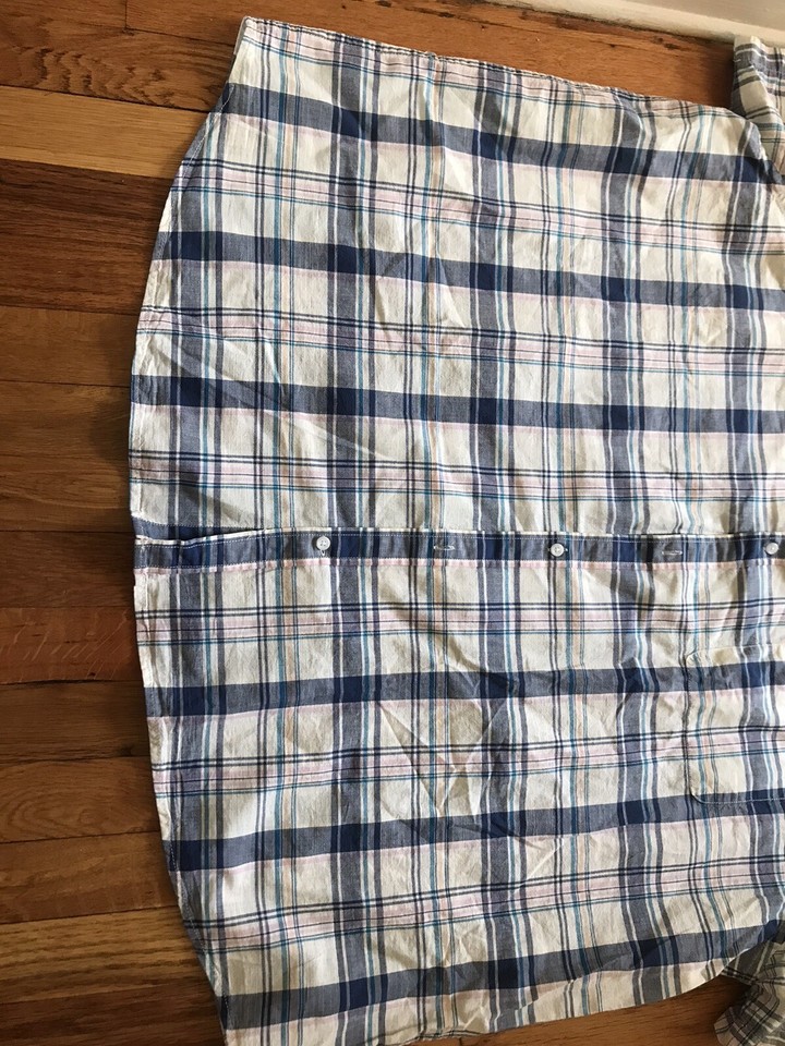 St Johns Bay Size 4XL Men Shirt Button Madras Plaid Short Sleeve Pocket