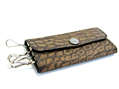 Vintage SMALL BROWN Buxton Key Organizer Leather Holds 4 Keys & Tickets  -A12