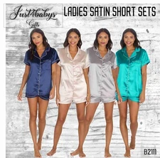Ladies Satin Short Pyjamas Tailored Silky Pyjama Set PJ Nightwear 4 colours