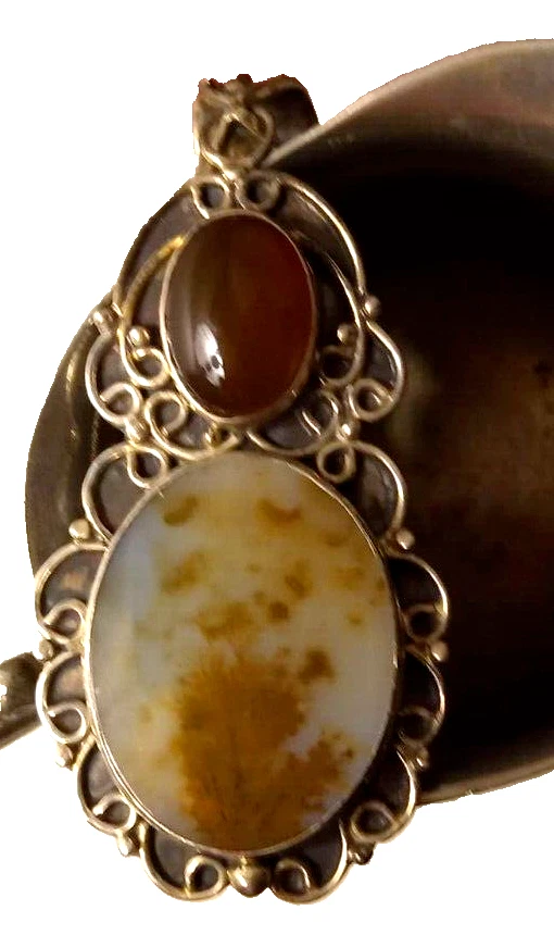 RARO CIONDOLO AGATA DENDRITICA NATURALE VERA ARGENTO 925 CHAKRA MAGICO TALISMANO - Immagine 2 di 4