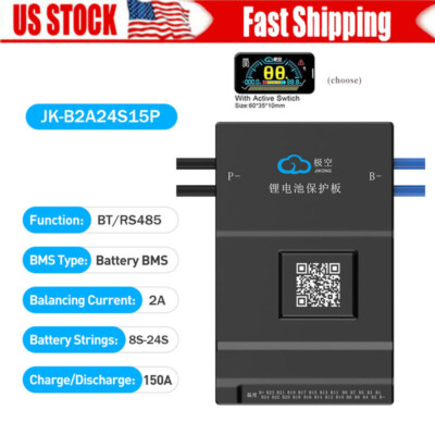 JK-B2A24S15P 8S-24S Smart BMS 150A Li-Ion LiFePo4 Battery BMS Balance Current 2A
