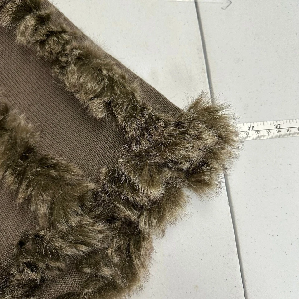 Poncho Chicos Mujer Talla L/XL Taupe Imitación Piel Borde Festival Boho Artesanal Capas Foto 4 de 4