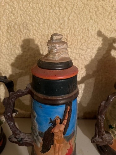 Handmade Beer Stein Native American orange ring lid rock handle - Picture 2 of 3