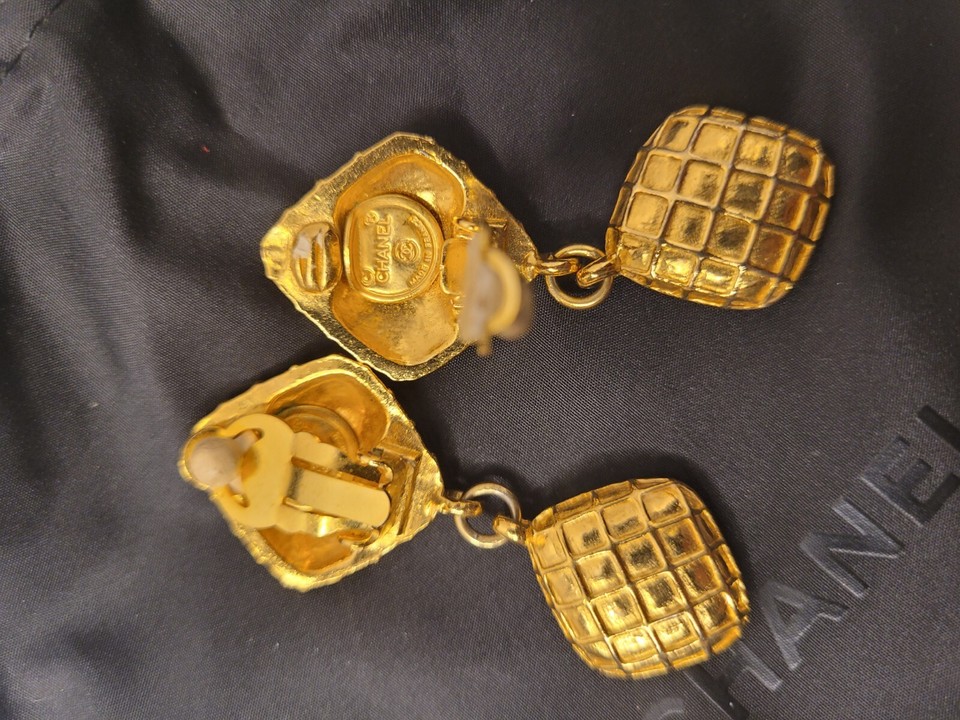 Chanel 24K Plated Diamond Vintage Earrings eBay