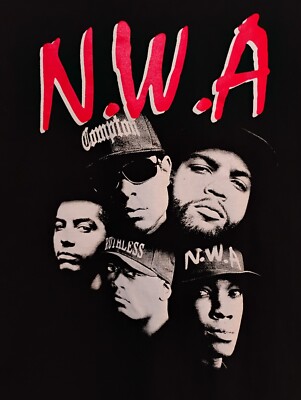 NWA Ice Cube Eazy E Ren Dre Short Sleeve Hoodie Shirt XL EUC Black Heavyweight
