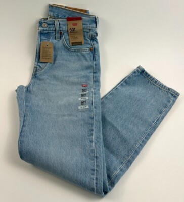 Levi's Women 501 Original Fit Patched Straight Leg Button Fly Jeans  Blue  NWT