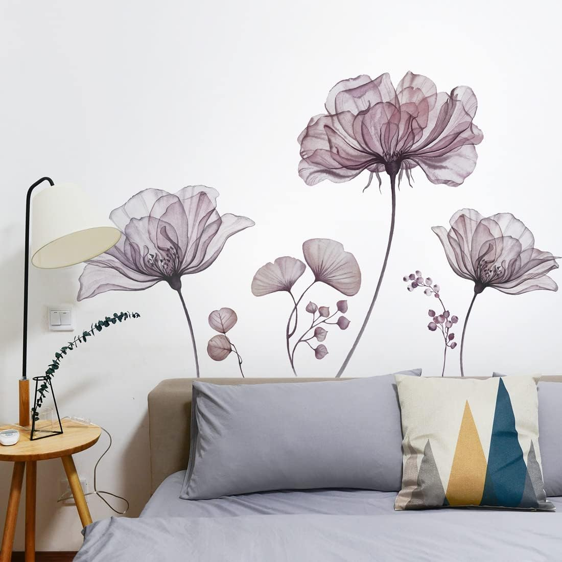 Vintage Flower Wall Decals – Transparent Floral Wall Decor – Romantic Wall Stick