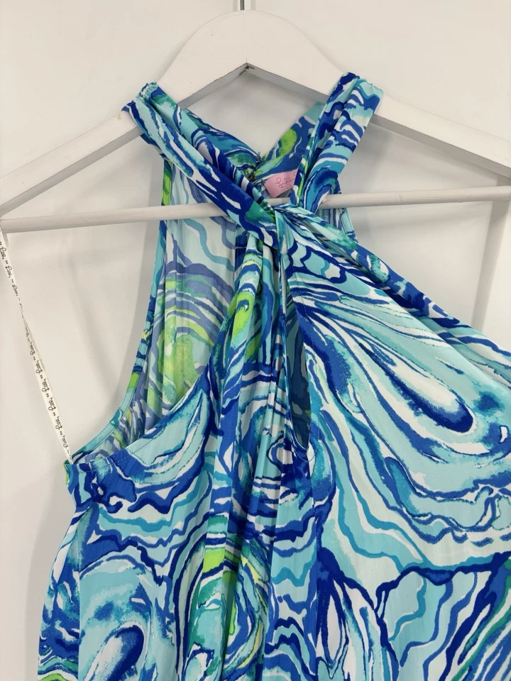 Mono Lilly Pulitzer Mujer Pequeño Azul Verde Sin Mangas Halter Cerradura Informal Foto 4 de 4