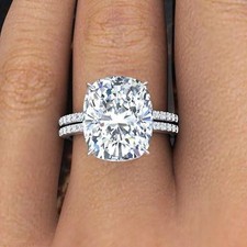 3.10 Ct Natural Rectangular Cushion Cut Pave Diamond Engagement Ring GIA Certifi
