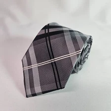 Geoffrey Beene Silk Blend Tie Gray Silver Black Stripes 3.25" x 60"