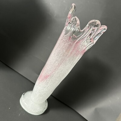 Japanese Iwata Glass Pink Art Glass Flower Vase Crystal - Vintage