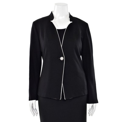 St. John Knits Black Jacket sz 14 - Black/White Piped Milano Knit Jacket/Blazer